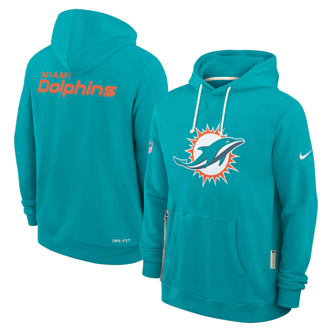 Men's Aqua Miami Dolphins Sideline Standard Issue Initial Home Dri-FIT Pullover Hoodie